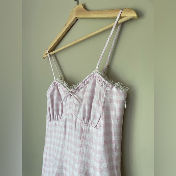 NEW LoveShackFancy Shai Linen Gingham Mini Dress Pink | US 2 UK 6 - Picture 7 of 15